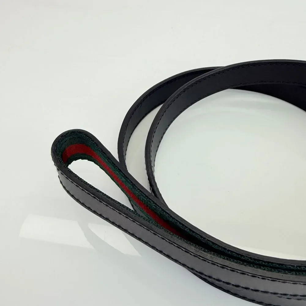 Gucci Web Black Leather Belt Dog Leash 47”